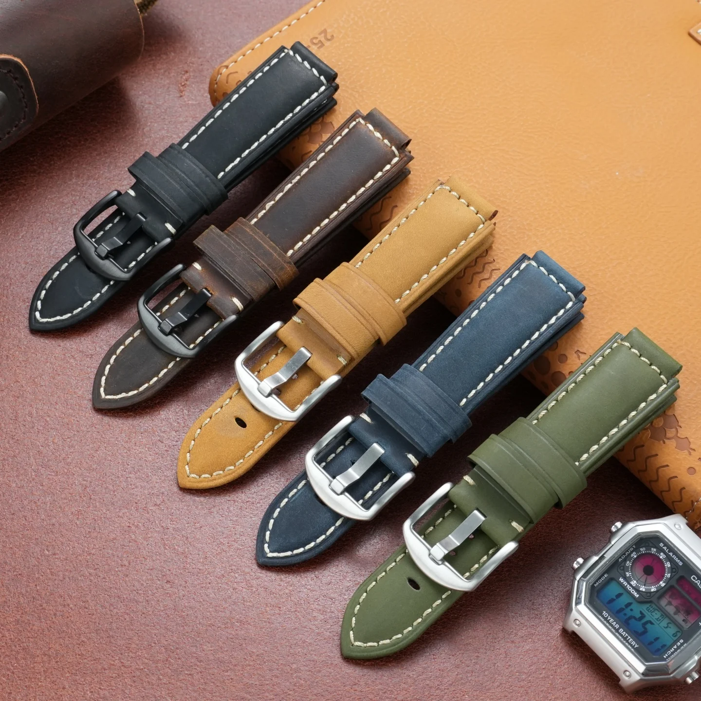 For Casio AE1200WH AE-1300 WS1600 Retro Frosted Leather Watch Strap Modified AE-1200 Watch Case Mod Kit DIY Inner Screen Film