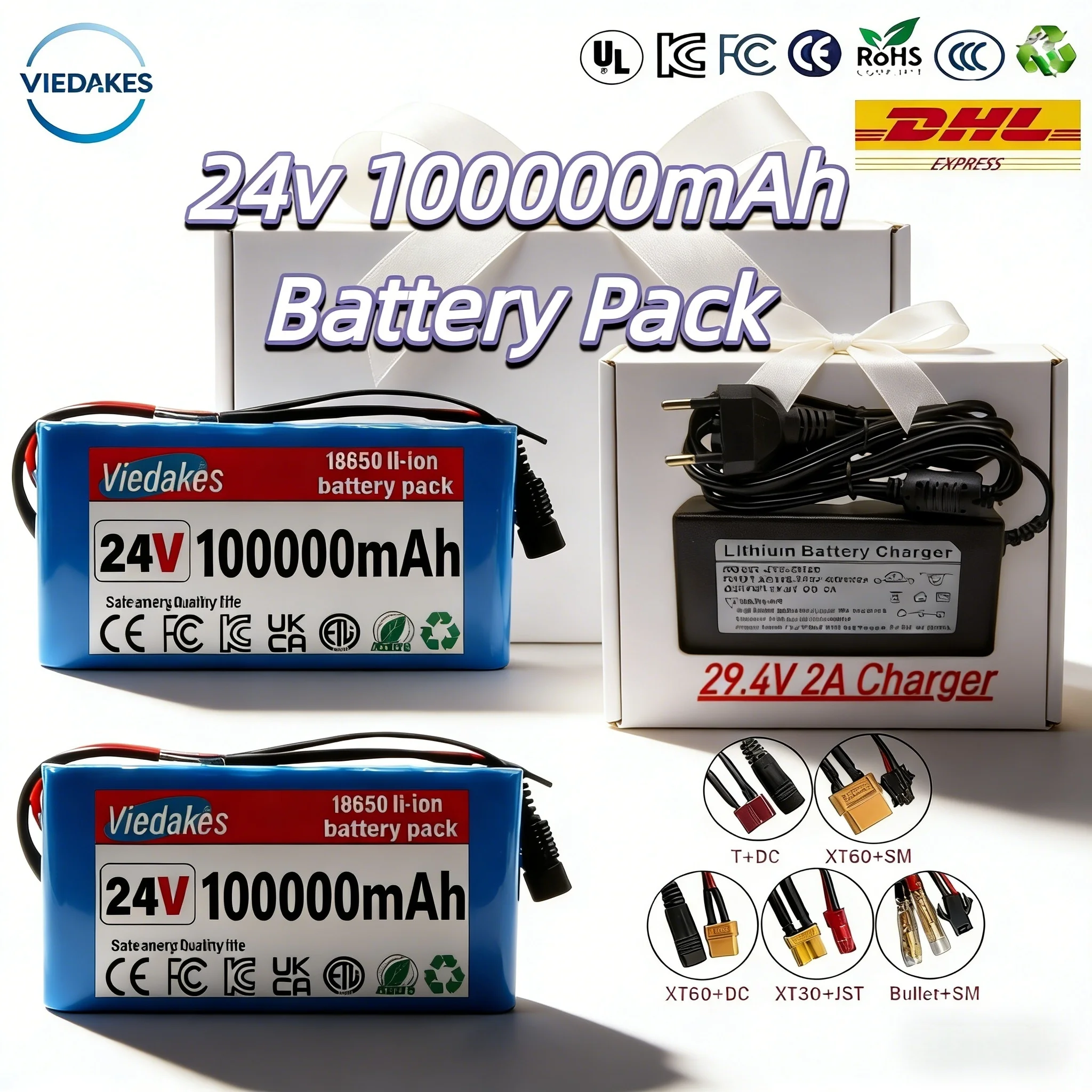 

24V 100Ah 7S3P Rechargeable Lithium Battery 18650 +29.4V 2A Charger for Electric Scooter Wheelchair