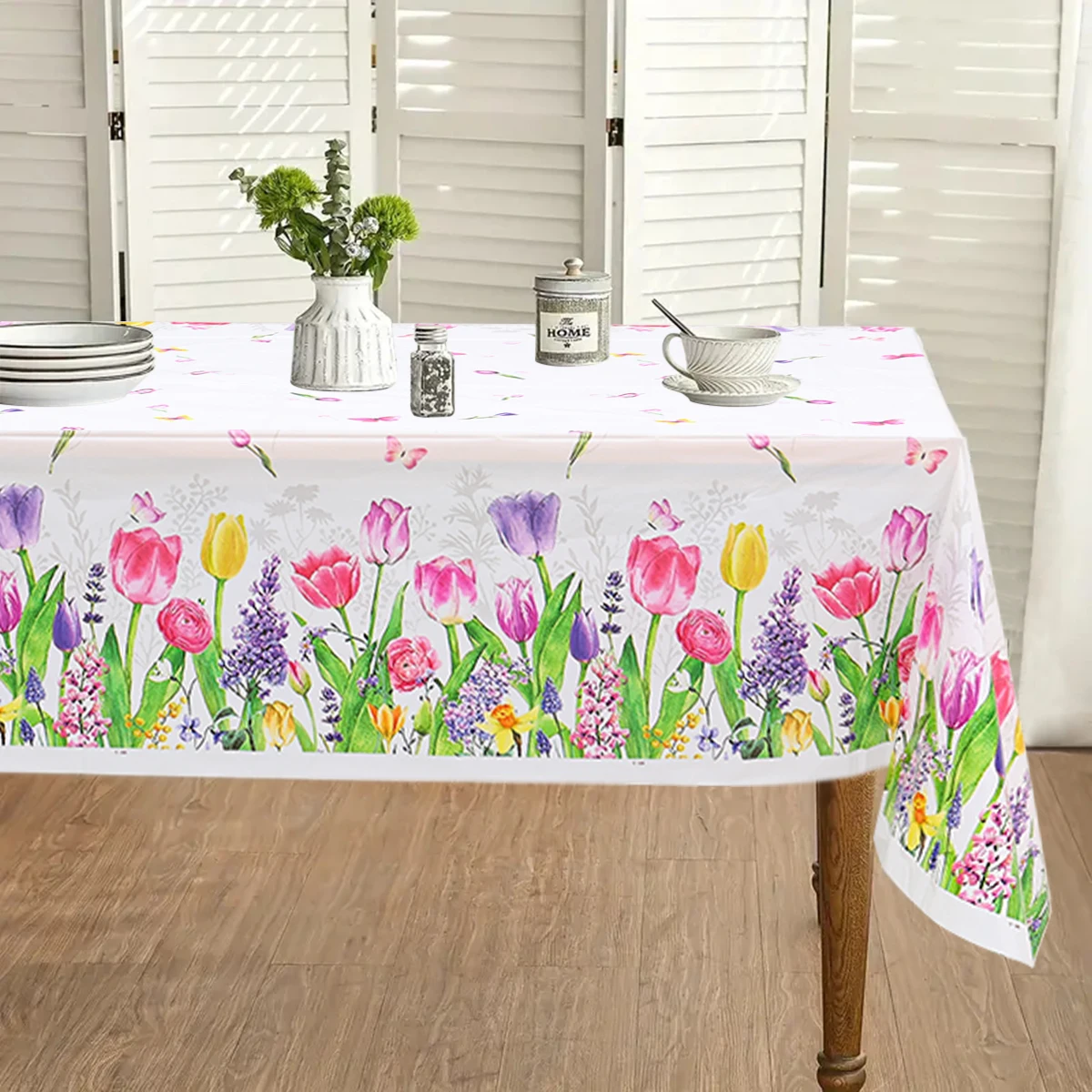 Spring Flower Tablecloth Tulip Plastic Table Cover Easter Placemat Summer Holiday Kitchen Dining Table Decoration for Home Party