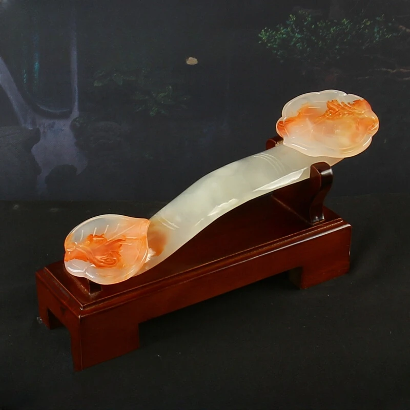 

Natural Red Flower Ice Jade Ruyi Decoration Living Room TV Cabinet Mascot Crafts