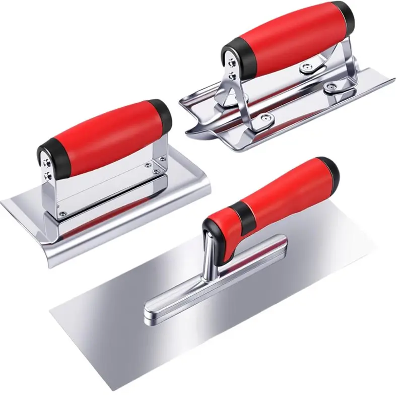 A74E-Concrete Tools Set 3 Pieces Stainless Steel Hand Finishing Trowel, Edger, Nd Groover Stucco Cement Kit