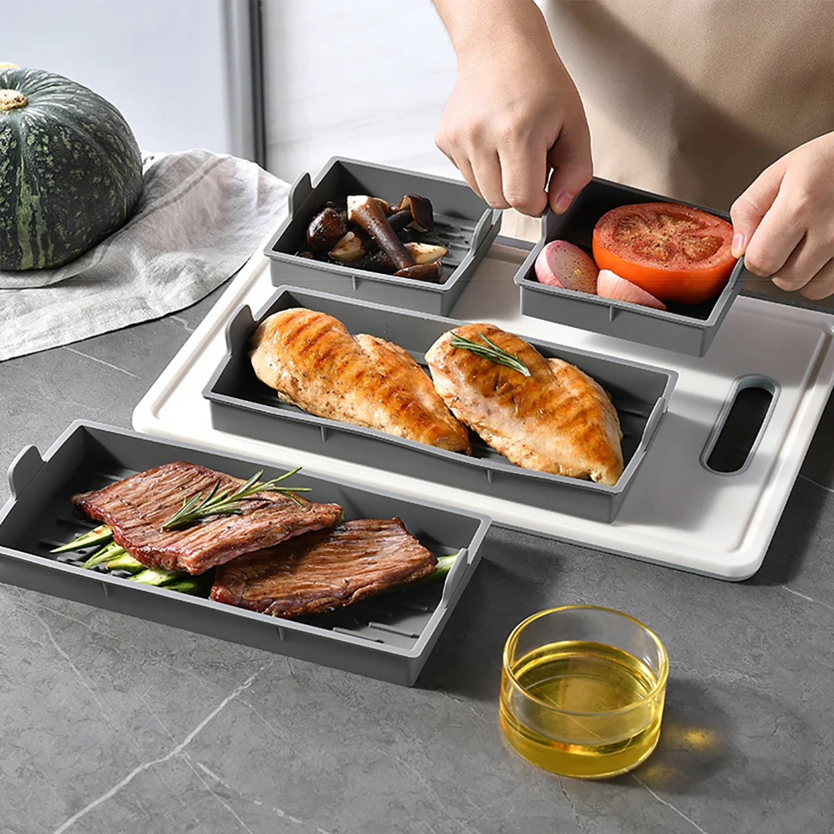 4-piece Silicone Baking Tray Set Square Grid Barbecue Plate Bread Pan Kitchen Baking Cake Baking Tray Home Party Baking Tools