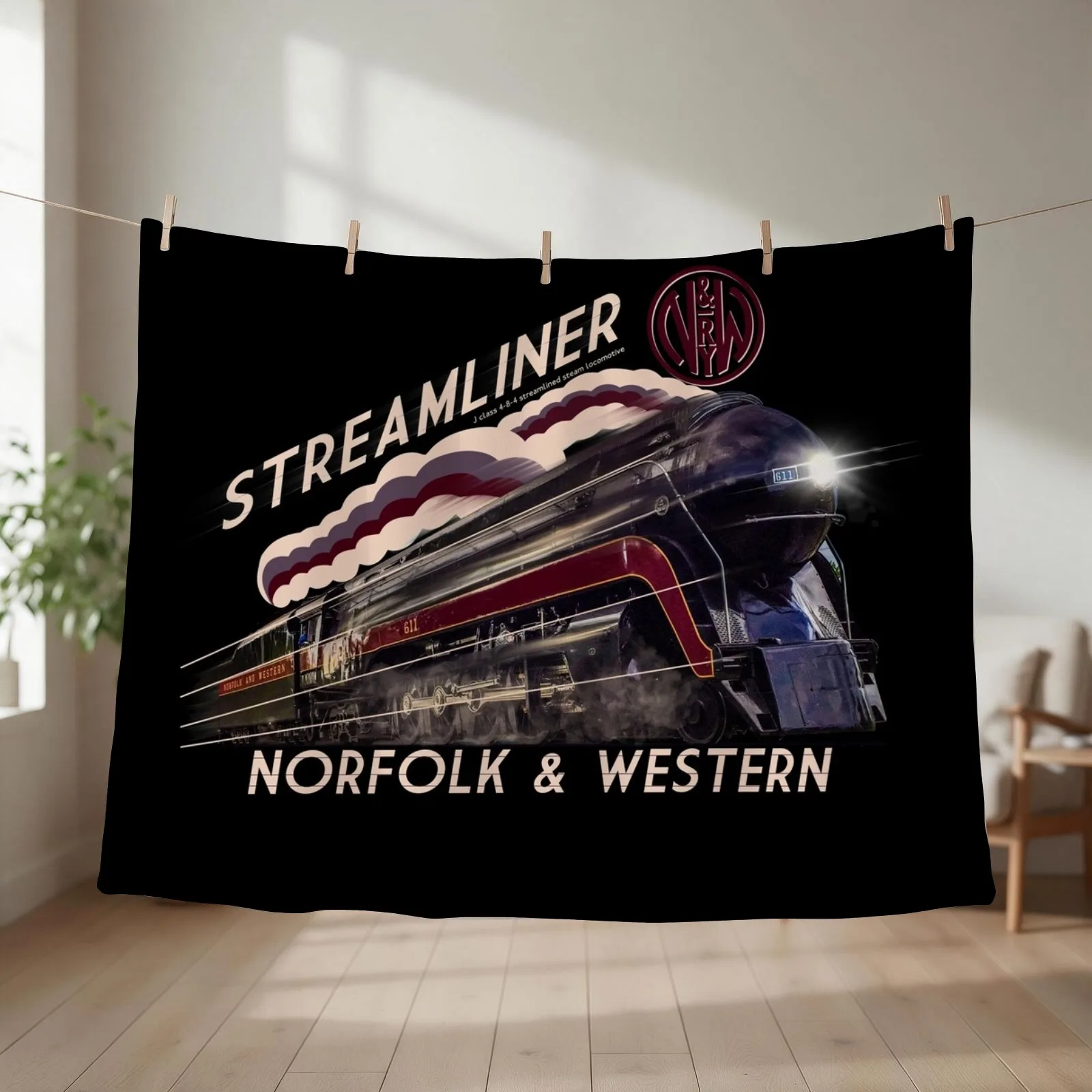 The Gorgeous Norfolk and Western Streamliner Steam Train Locomotive Engine Throw Blanket