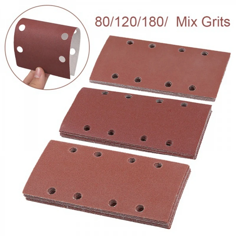 ABHU 30 Pcs Sanding Pads, Sanding Paper Hook And Loop Sand Sheet 95X185mm Punched 8 Holes Grits 80/120/180 Fit Sheet
