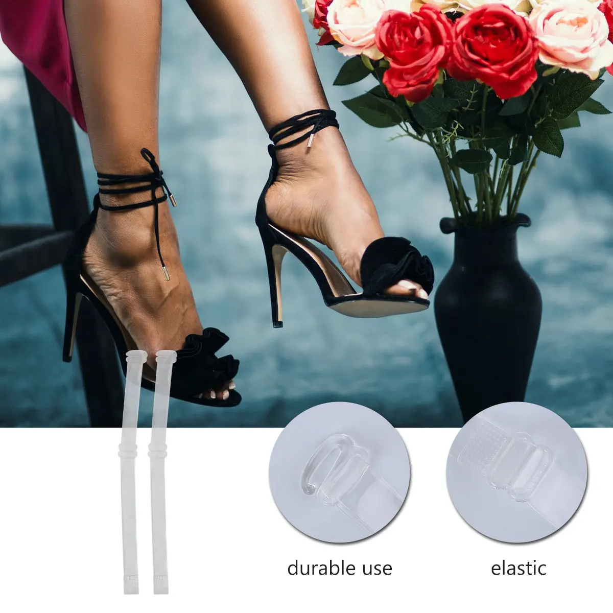 

1 Pair Invisible High-Heel Fixing Straps Tpu Elastic Anti-Slip Shoe Laces For Women Stretchy Heel Security Bands Transparent