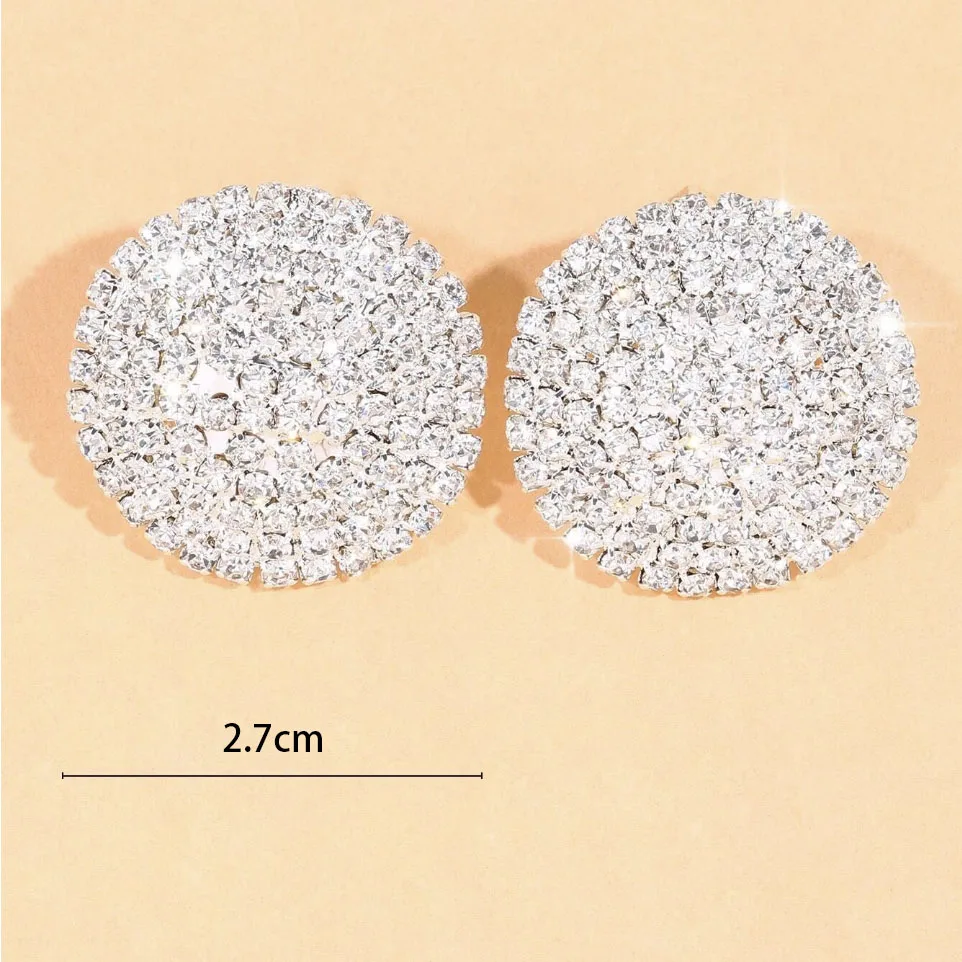 TREAZY Silver Color Full Rhinestone Big Round Stud Earrings Fashion Shiny Crystal Statement Women Jewelry Wedding Party Earrings