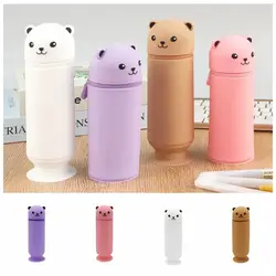 Soft Cartoon Bear Pencil Case Portable Silicone Cute Animal Pencil Pouch Creative Big Capacity Stationery Box Children Gifts