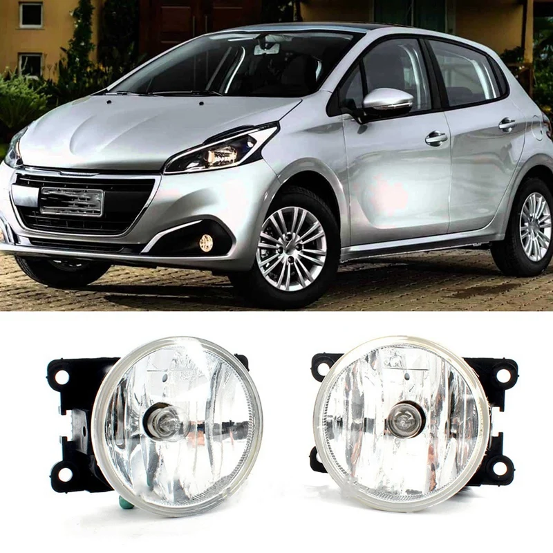 1Pair Car Front Bumper Fog Lights Driving Lamp with Bulb 9675450980 9410269911 for Peugeot 208 2012-2019