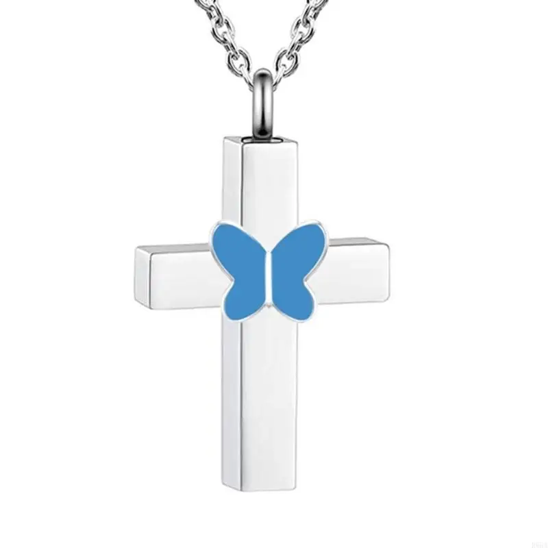 

R66A Blue Butterfly Necklace Ashes Vessel Ashes Necklace for Pet Urn Carry Along Necklace Memorial Locket Urn Container