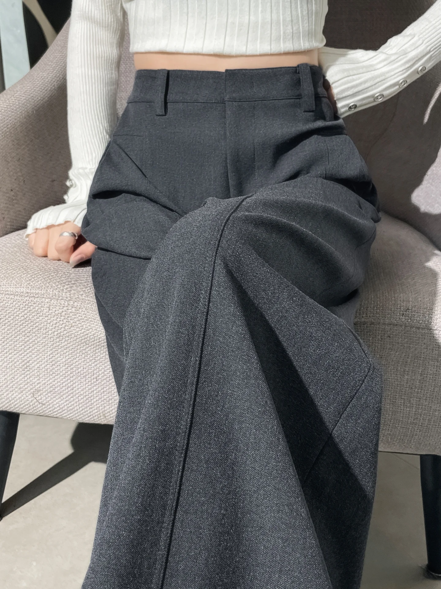 Ay pantalon de costume à jambes larges pour femme hiver Thiened Fce taille haute coupe droite drapée pantalon Long décontracté