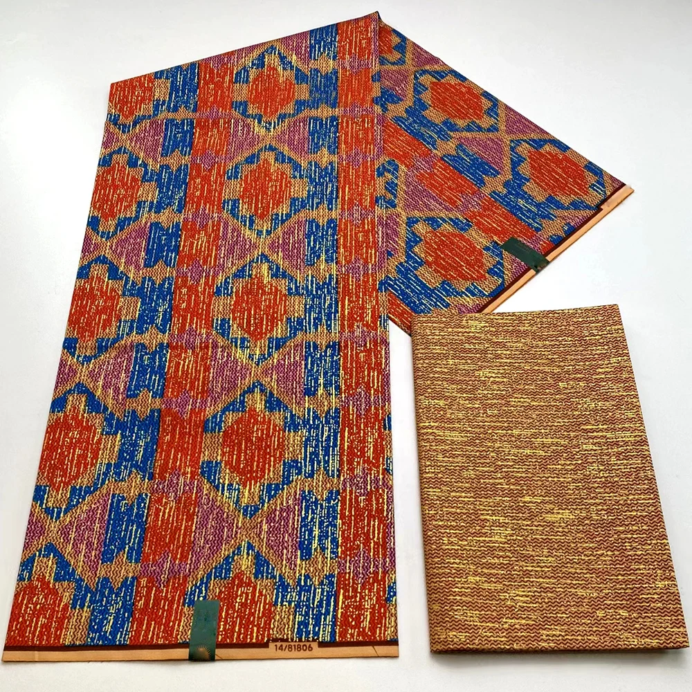 2024 Newest African Kente Fabric gold Real Wax Fabric Nigeria Ghana Style Tissu Sewing Dress Craft DIY 100% Cotton 4+2 yards