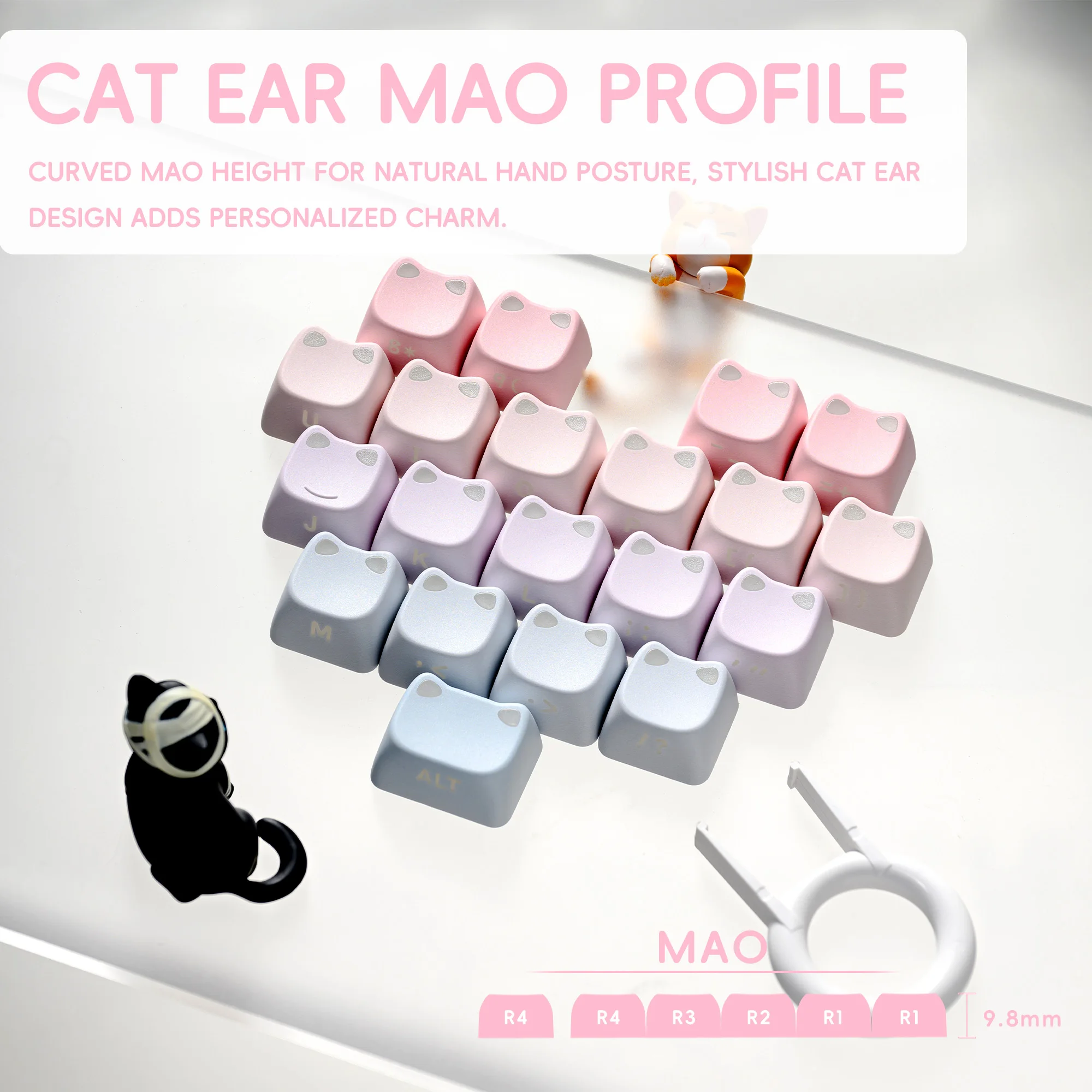 XVX Lumicat MAO Profile Side-Printed Cat Ear Shine-Through 113-Key Keycap Set PBT Double Shot Cute Candy-colored Keycaps