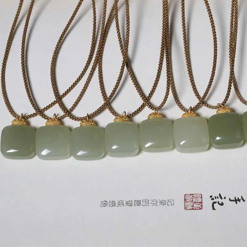 Pendant Necklace Simple Design Fresh Style Hetian Jade Wu Shi Pai (Nothing-to-Do Plaque) 9mm x 18mm Pendant Size Unisex
