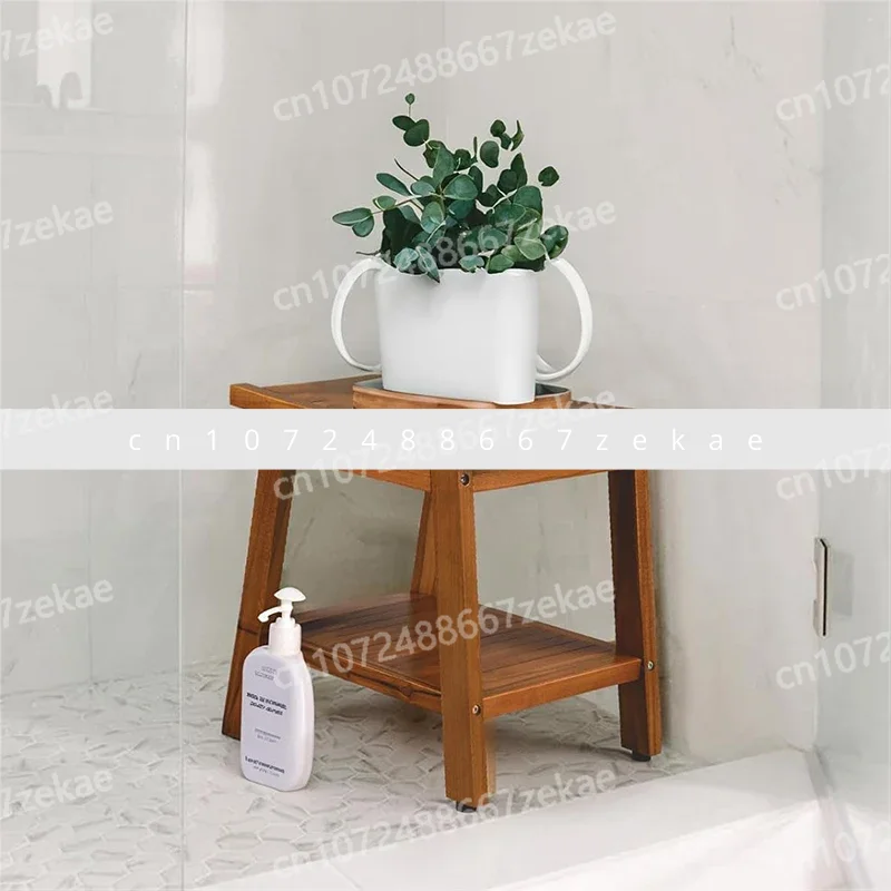 

Solid Teak Bath Stool - Waterproof Shower Bench with Storage, Thickened Wooden Ottoman for Bathroom, Anti-Slip Vanity Seat