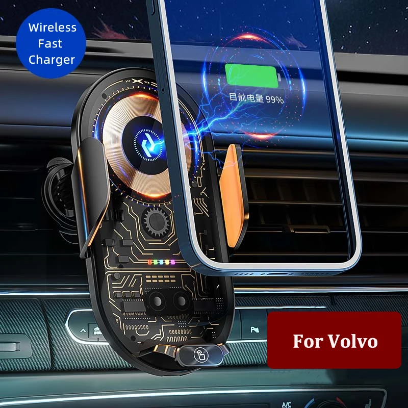 For Volvo EX90 EX30 XC90 XC40 XC60 V60 V90 S60 S90 S40 S80 C30 C70 C40 V40 EM90 Car Cell Phone Holder Qi Wireless Charger Stand