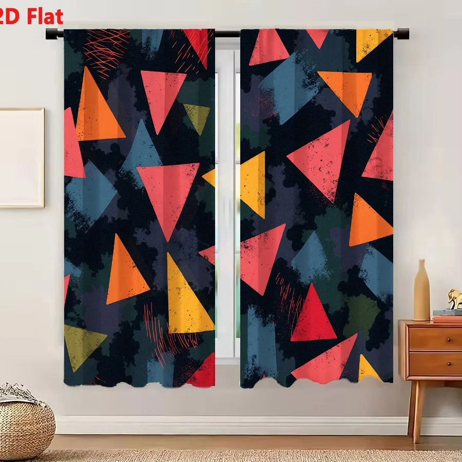2Pcs Curtains Add 2D Flat Vibrant Abstract Triangle Pattern On Dark Grunge Background For Textile And Wallpaper Window Drapes fo