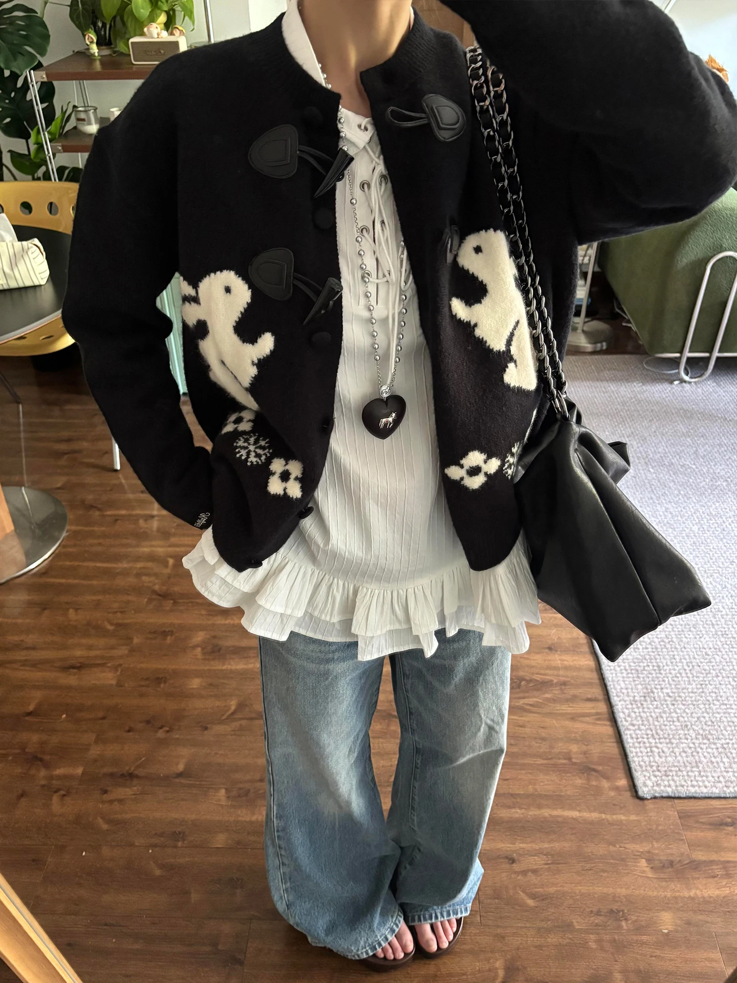 

Ladies' Lazy Sle Knitted Sweater Coat Rabbit Embroidery Loose Fit Long Sve Ciwalk Casual Faion Soft Medium Thin