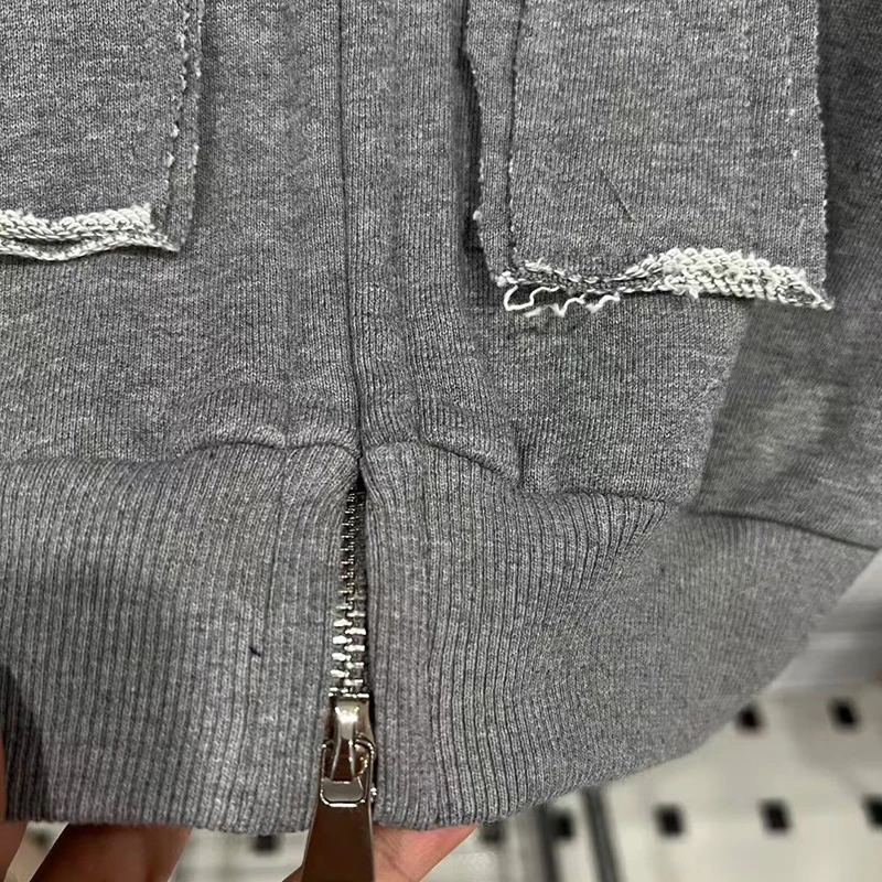 KBQ Solid Spliced Zipper Casual American Retro Coats for Women Hooded Long Sleeve Patchwork Pockets Chic Coat Female Fashion New