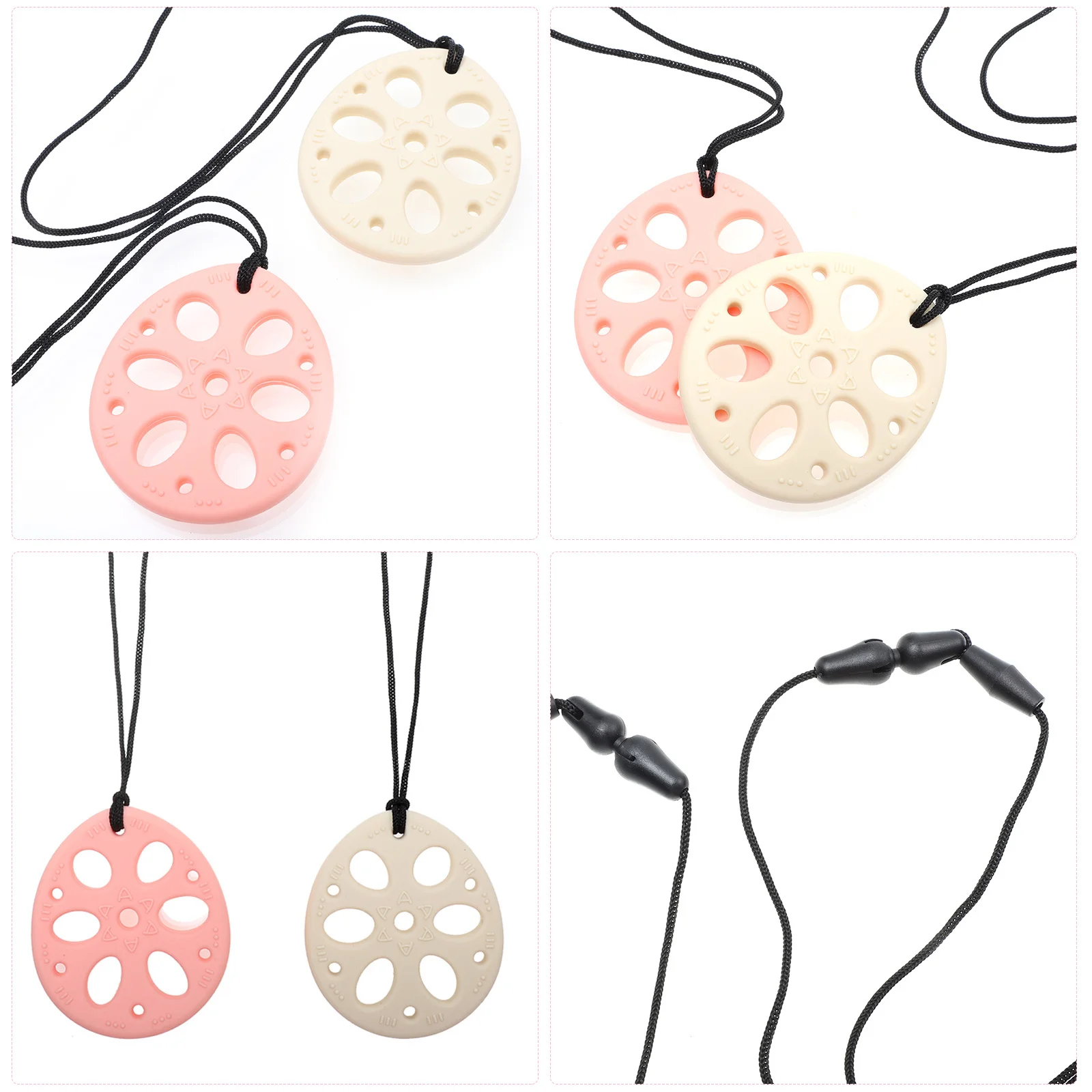 

2Pcs Infant Silicone Teether Chewy Necklace Soft Flexible Sensory Pendant Soothing Relief for Baby Teeth Grinding Anti-Drop