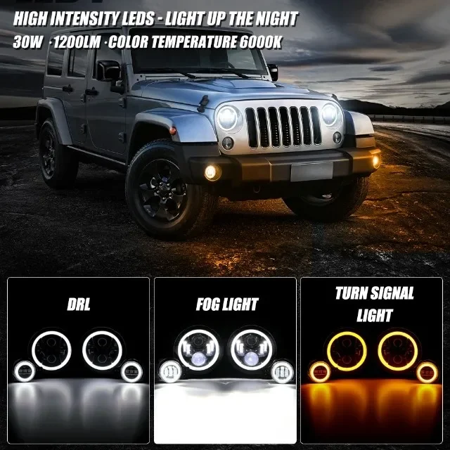 1 Set 9inch + 4inch Car LED Headlights Fog Lights Set Daytime Running DRL Turn Signal Lamps for Jeep Wrangler JL