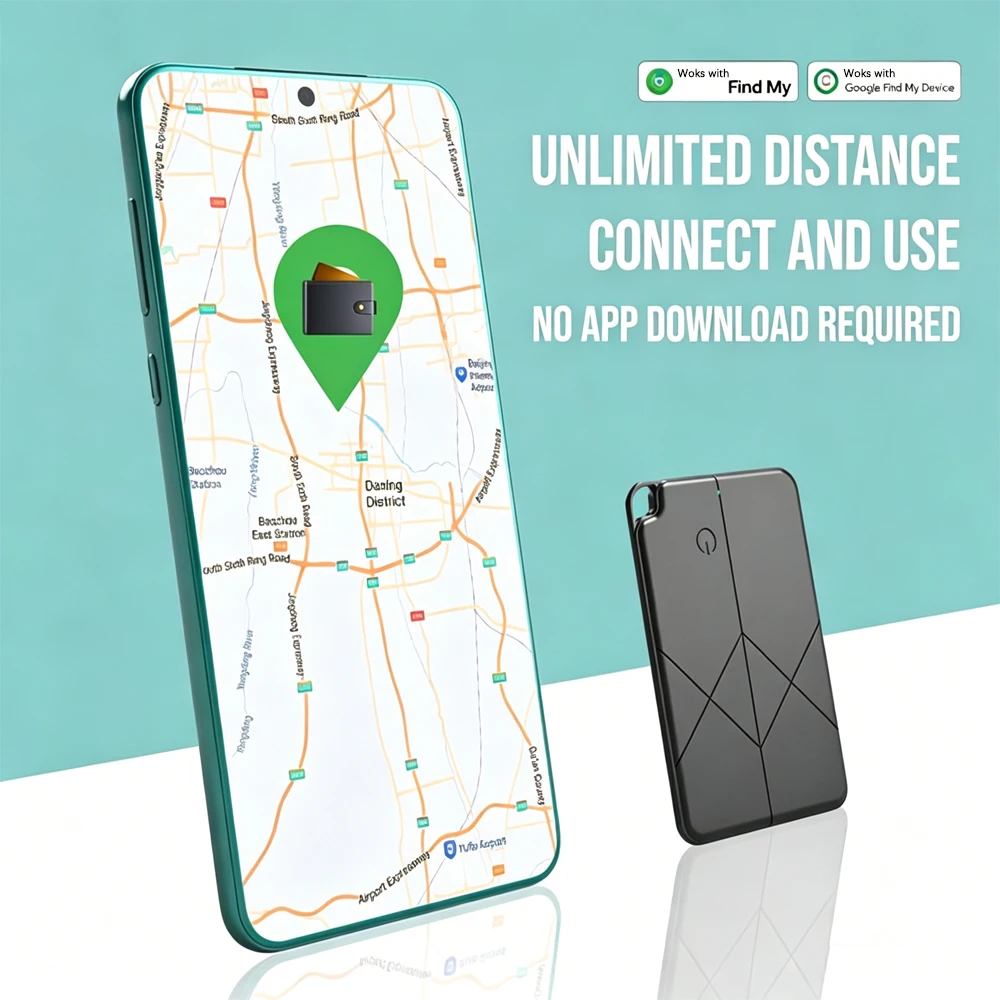 Ultra Slim Wallet Tracking Card Compatible for iOS/Android dual systems Rechargeable Item Locator for Luggage Wallets Backpacks