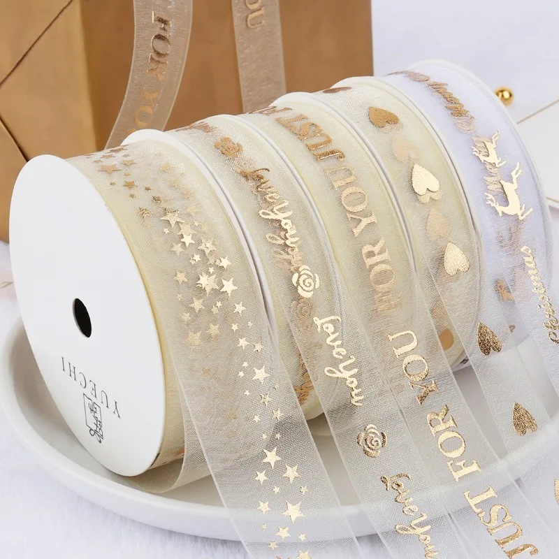 

9m Birthday Gift Package with Hot Gold Snow Yarn Ribbon Christmas Decoration Transparent Bow Gift Box