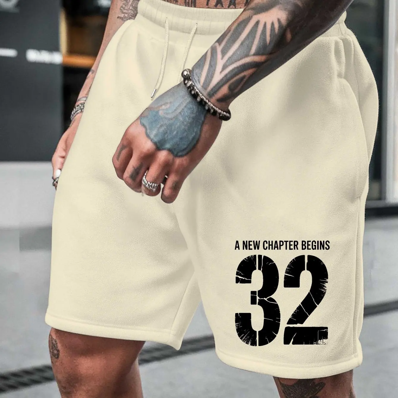 Men's Fitness and Basketball Training Shorts, Size 32 Design and New Chapter Letter Sports Fit, Drawstring Waist and Pocket