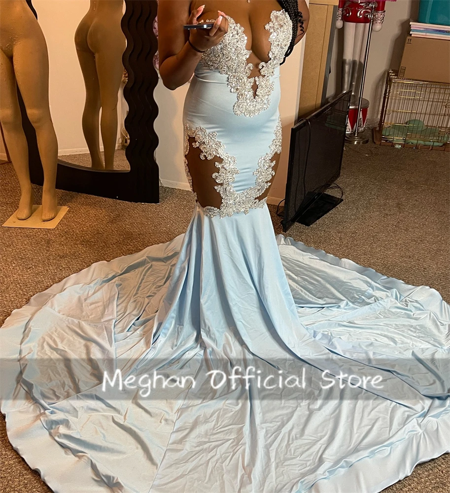 

Blue Appliques Long Prom Dresses For Black Girl O Neck Mermaid Birthday Dress Women 2024 Evening Gown Customized