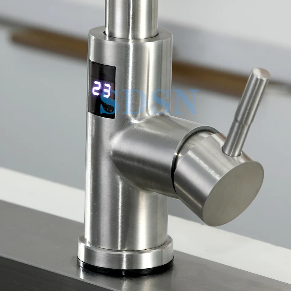 Grey Digital Touch Kitchen Mixer Faucets Stainless Steel Pull Out Kitchen Mixer Tap Hot Cold Sensor Touch Digital Kitchen Faucet