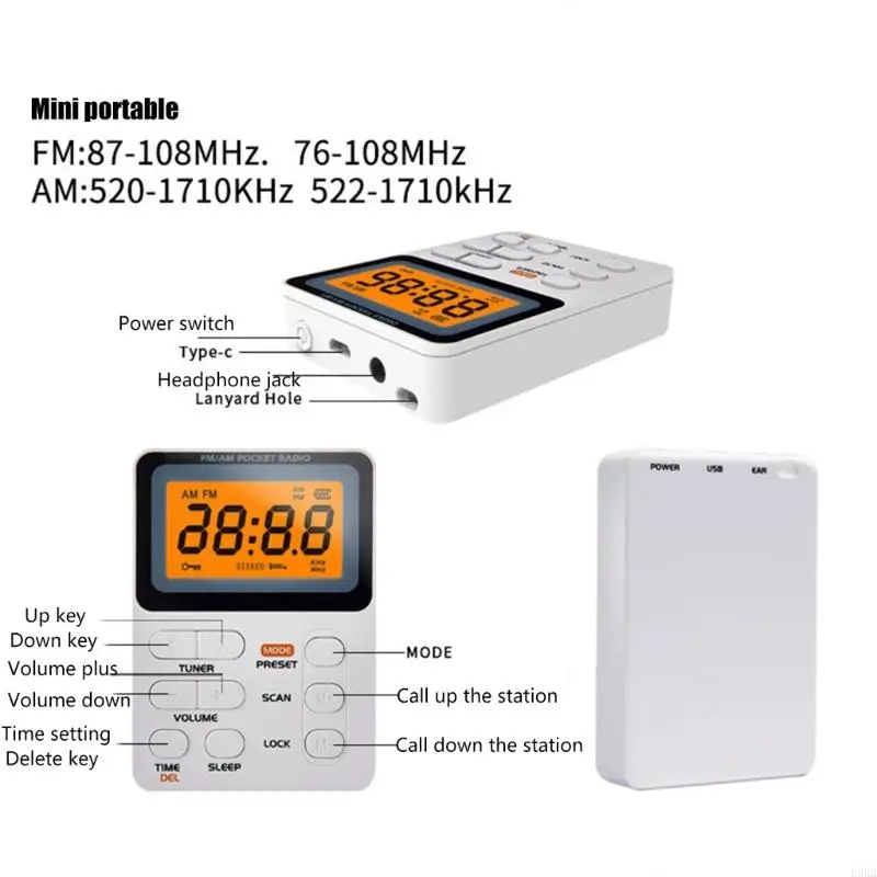 D5BB FM Radio Portable Battery Operated with Earphone LCD Display Digital Sleep Timer Digital Tuning Radio for Outdoors