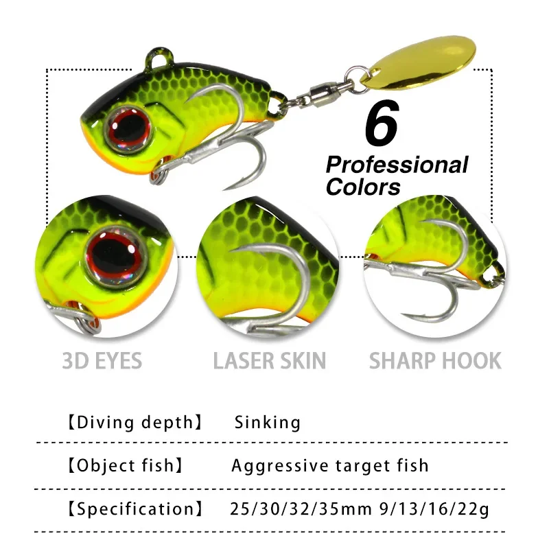 ZWICKE 1pc 9g 13g 16g 22g  Wobble Rotating Metal Vib Vibration Bait Winter Fishing Artificial Hard Bait Spinner Spoon Lure Pesca