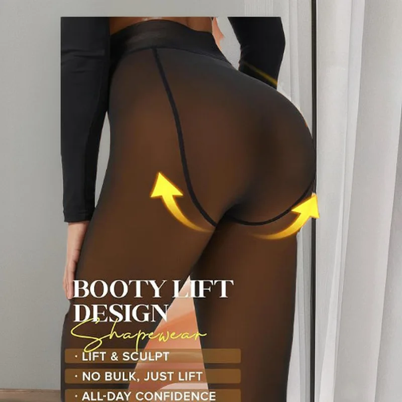 Plus Size High Waisted Fleece Lined Tights  Women Winter Thick Warm One-piece Fake Translucent Skin Pantyhose Slim Fit Legging