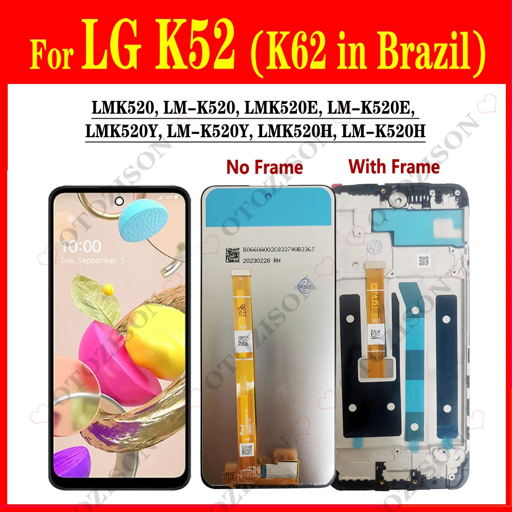 ЖК-дисплей 6,6 дюйма для LG K52, ЖК-дисплей с рамкой для телефона LMK520H, ЖК-дисплей LMK520Y, сенсорный экран, дигитайзер в сборе, замена K62 в Бразилии