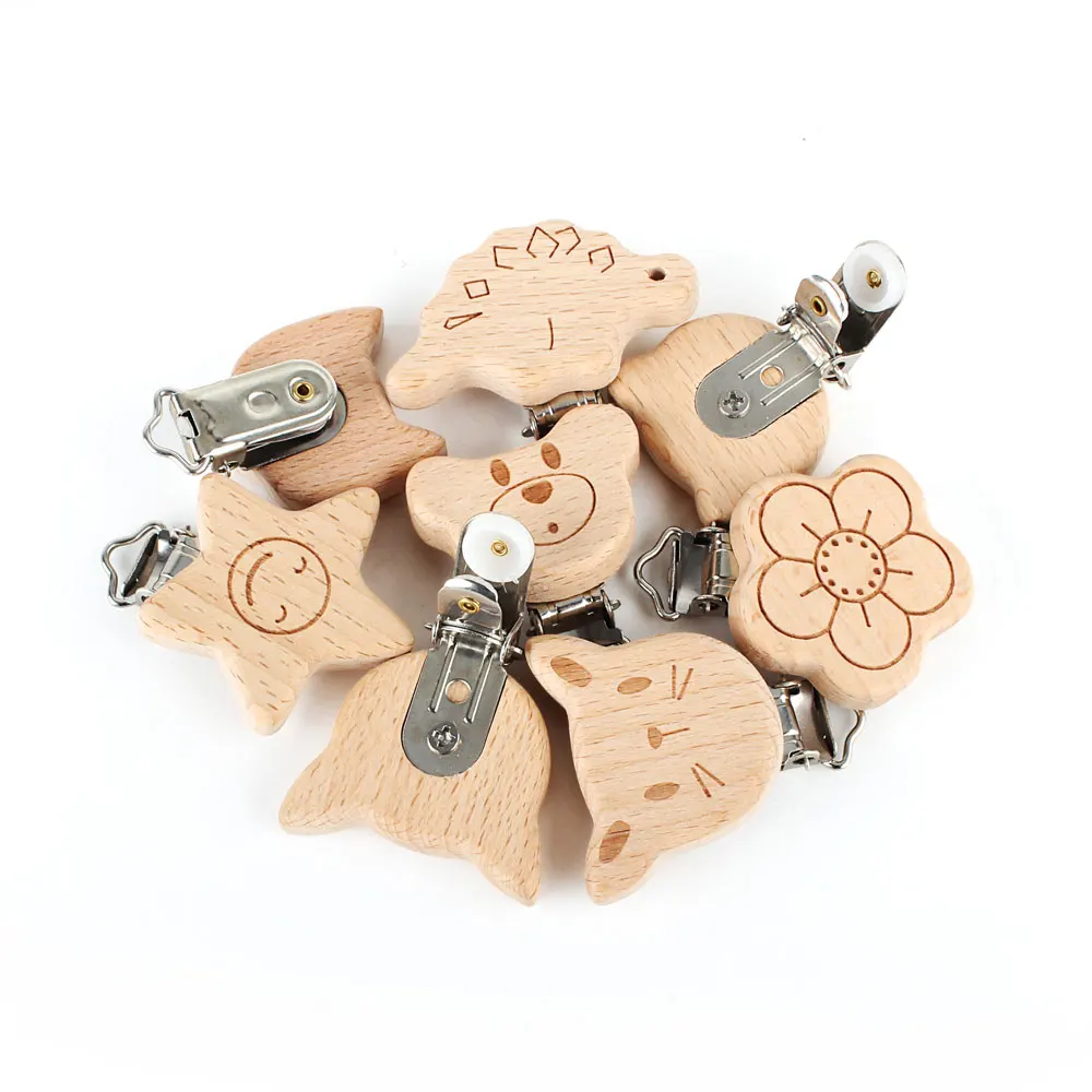 1pc Wooden Pacifier Clip Food Grade Natural Beech DIY Soother Accessories for Baby Teething Pacifier Chain Dummy Holder Clip