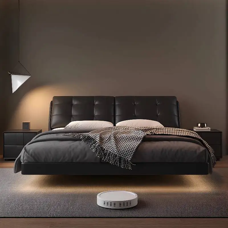 

Minimalist Black Double Bed Design Decoration Modern Pliable Double Bed Luxury Wooden Camas Matrimoniales Furniture For Home