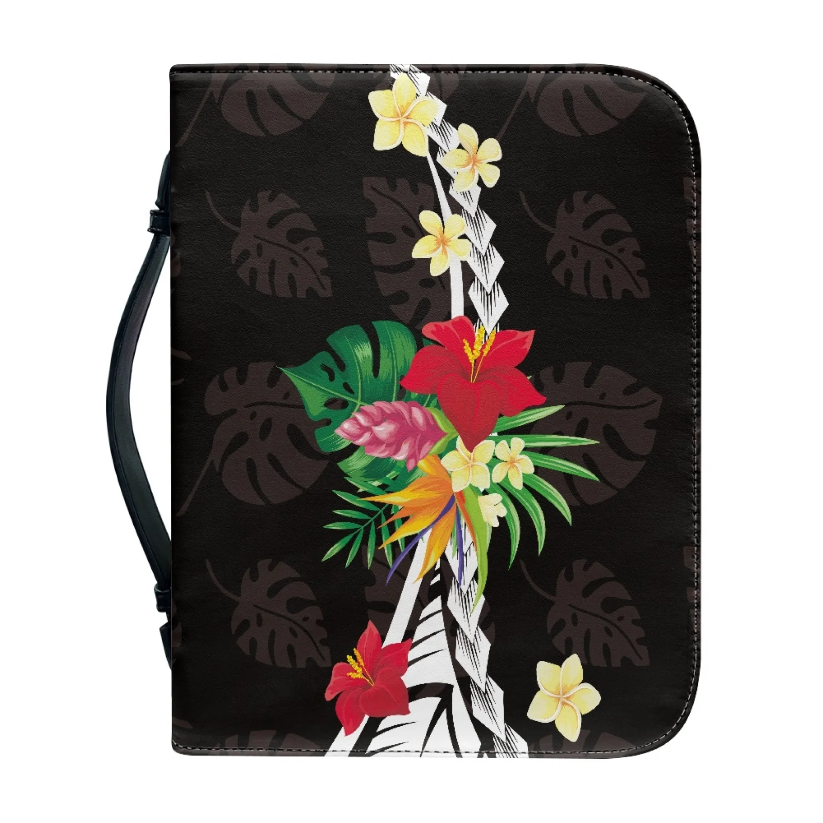 XIXIRIMIDO Tropical Floral Pattern Fashion 2026 Bible Holder PU Leather Zippered Pockets Bible Bag for Christian Prayer