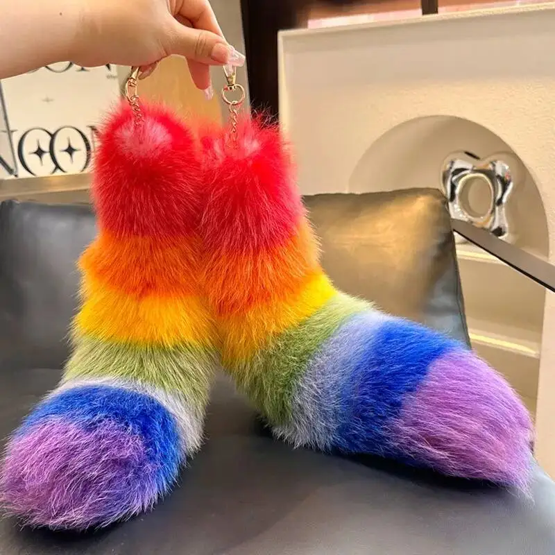 Real Fox Fur Big Tail Car Keychain Long Natural Fur Colorful Tail Fashion Charm Keys Holder Car Keychain Tassel Bag Charm Tag