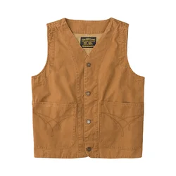 Heavyweight Amekaji American Retro Double-layer 12oz Canvas Outdoor Layered Vest Pockets Workwear Vest for Men Spring Autumn