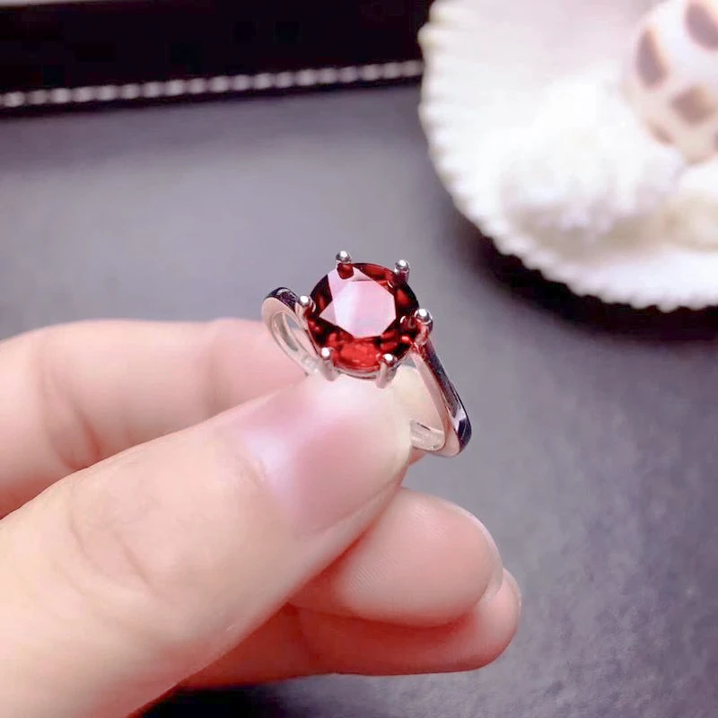 S925 Sterling Silver Light Luxury Red Stone Six Claw One Diamond Women's Ring Women's Adjustable Opening