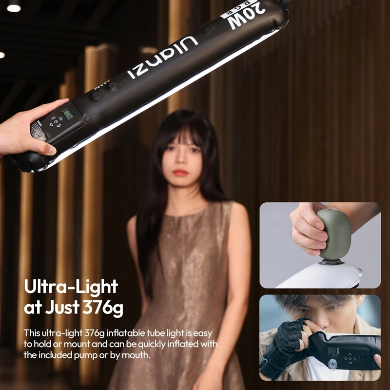 Ulanzi UA20C 20 واط RGB المغناطيسي الهواء أنبوب ضوء طوي الفيديو الضوئي 1800-10000 كيلو CRI 95 + ضوء كامل للتصوير الفوتوغرافي البث المباشر