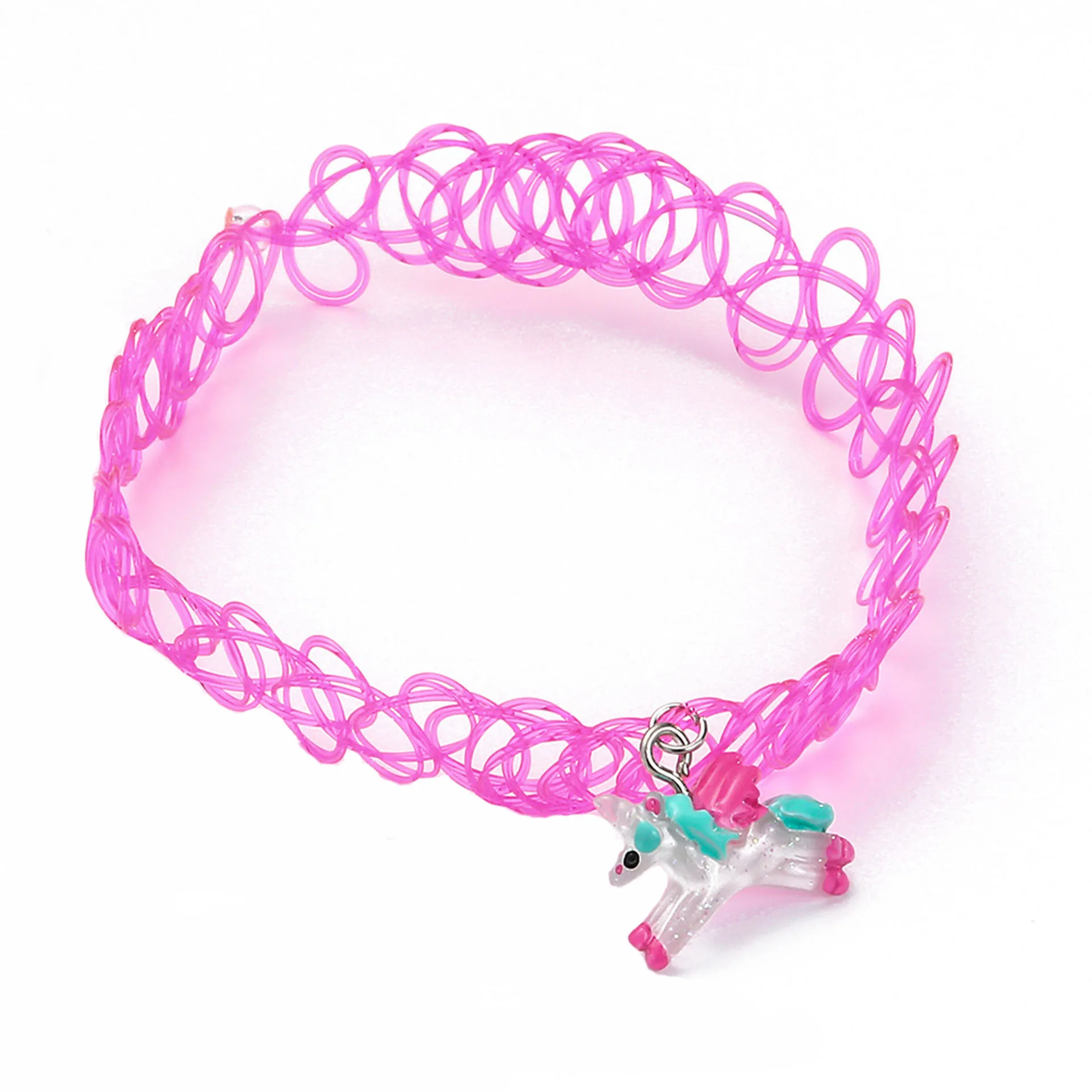 New Pony Rainbow Resin Pendant Elastic Necklace Popular Children\'s Necklace Jewelry