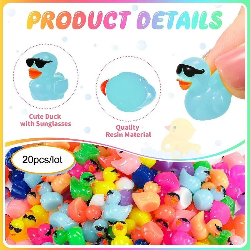 20 Pcs Tiny Ducks Mini Resin Duck with Sunglasses Miniature Dollhouse Accessory DIY Micro Fairy Landscape Aquarium Potted Decor