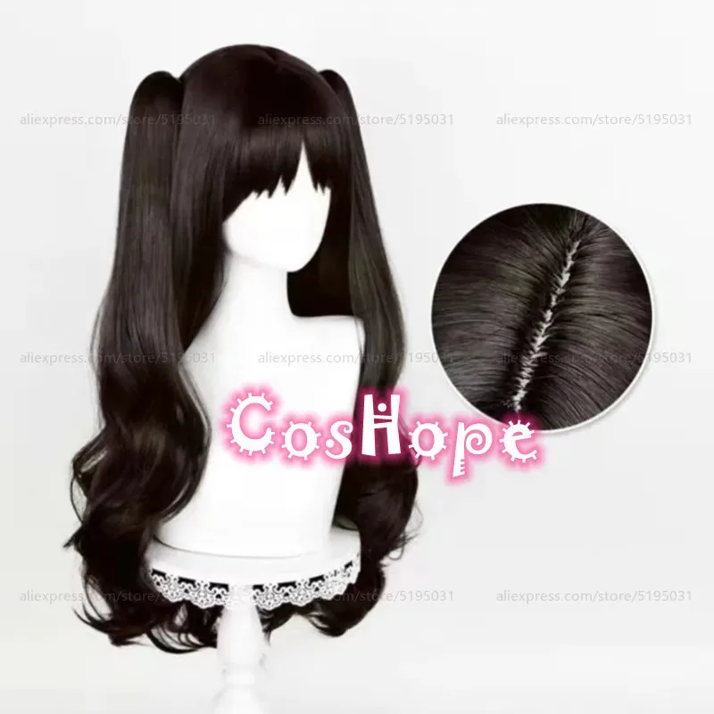 2025 Tohsaka Rin 80 سنتيمتر مع ذيل حصان مزدوج شعر مستعار أسود تأثيري أنيمي مقاومة للحرارة بيروكات صناعية