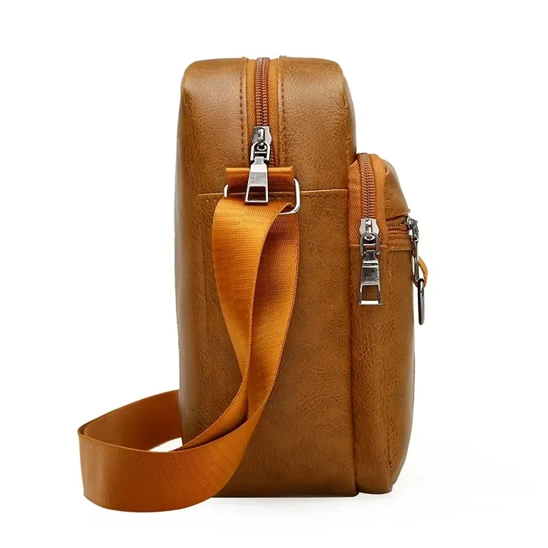 

Casual men's small square bag fashion pu leather messenger bag hand stitched retro lock