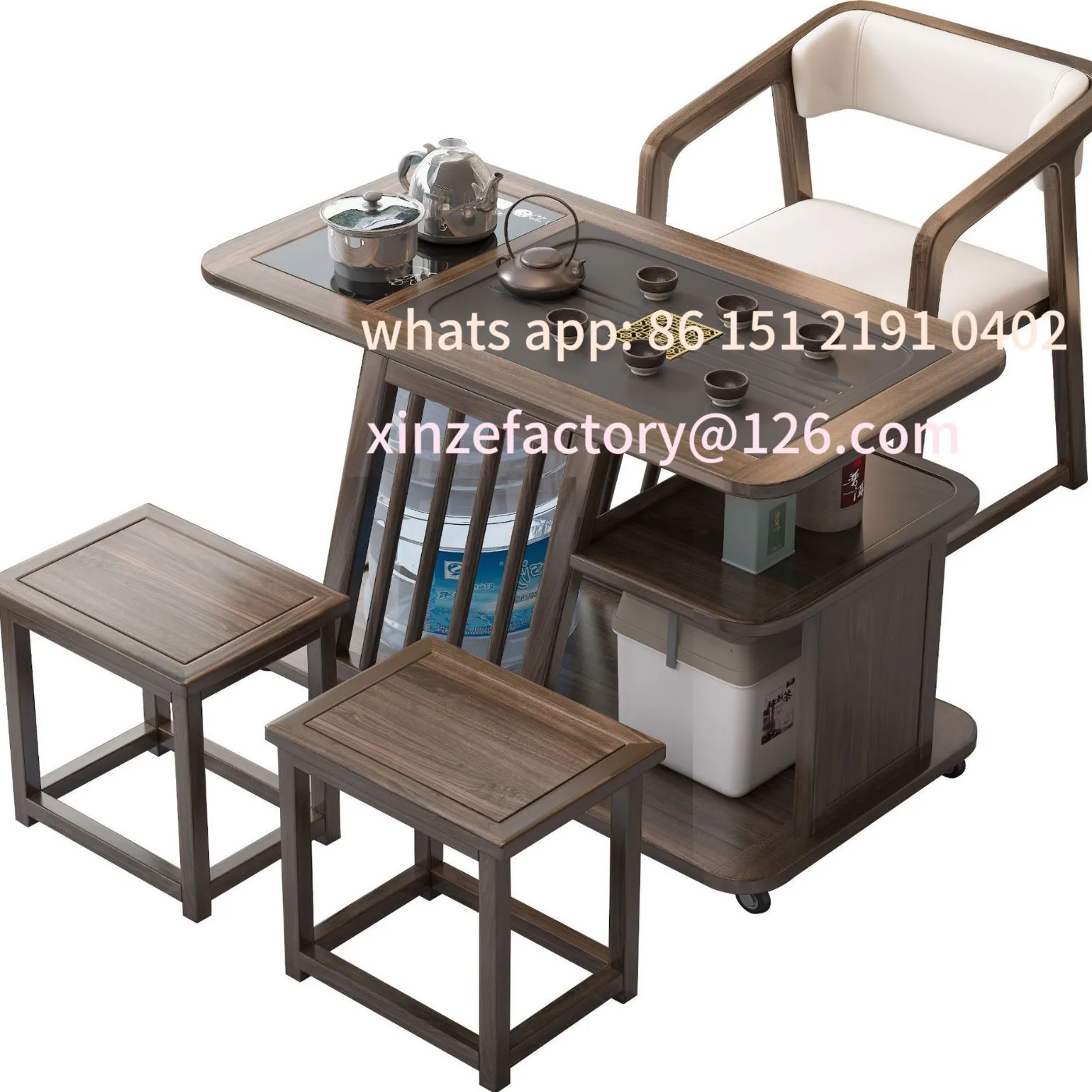 Customizable solid wood balcony tea table household tea table chair combination integrated drinking tea table movable portable