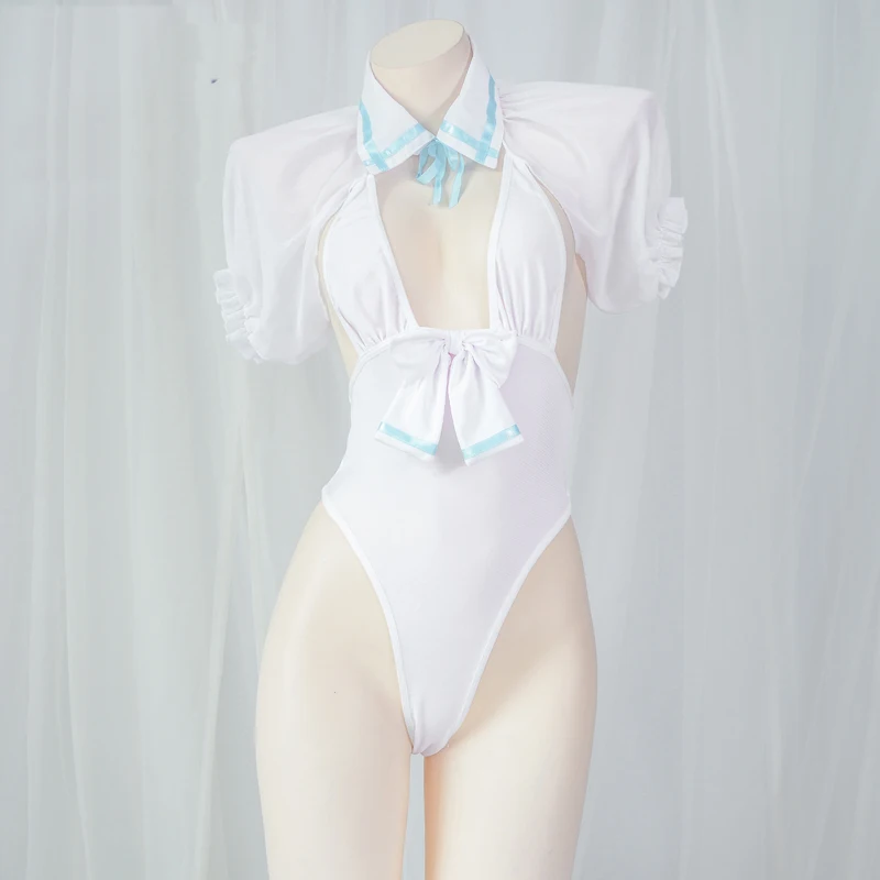 

Anime Gilr Student School Sailor One-piece Swimsuit Swimwear Women V-neck Chiffon Bodysuit Unifrom Costumes Cosplay