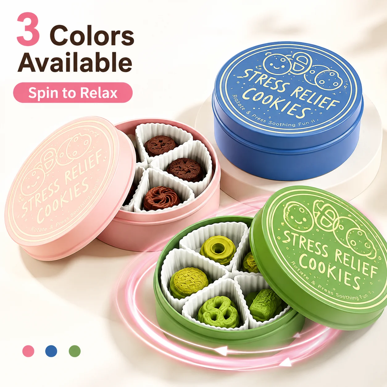 Cookie Biscuit Fidget Toy Rotating Spinner Button Press Stress Relief Sensory Desk Decor Fake Food Novelty Gift Collectible