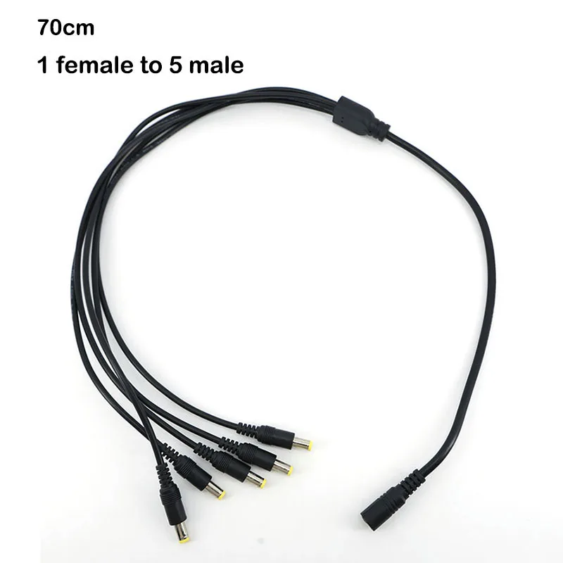 70cm 1 to 5 way Splitter Cable 5.5*2.1mm female to male main cable 18awg branch cable 22awg 12V DC Power Supply Adapter C1
