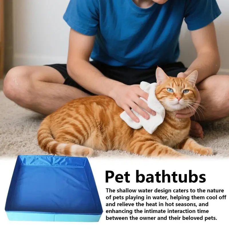 Piscina para mascotas, piscina de baño plegable de PVC de forma cuadrada para perros, bañera de baño antideslizante y no inflable para cachorros y gatos pequeños