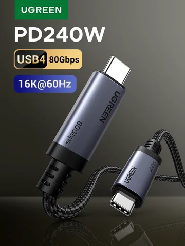 UGREEN USB4 USB-C кабель 240W, 80 Гбит/с, 16K 60 Гц для ноутбуков и мониторов — фото модели